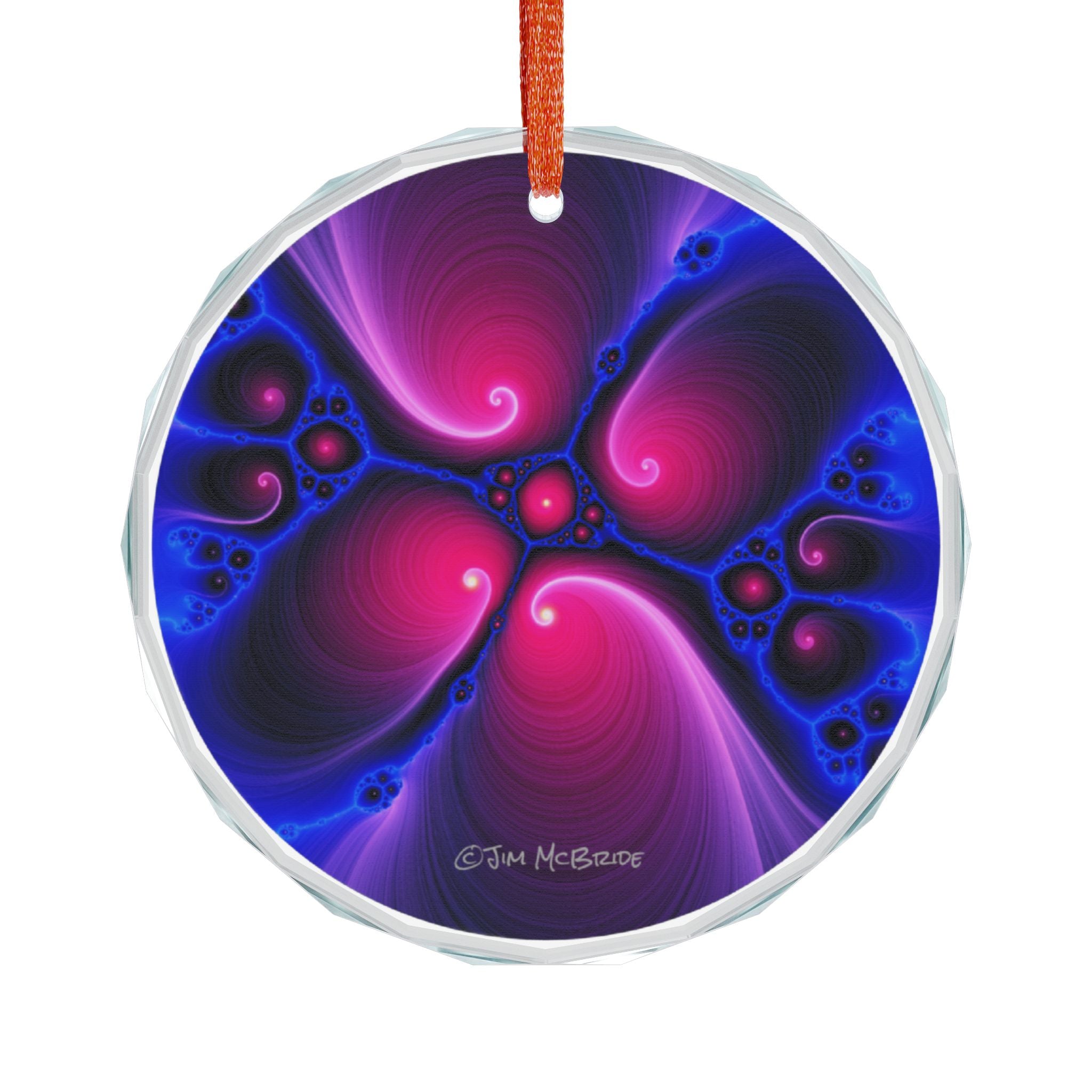 Crystal Glass Ornament: Psychedelic Fractal Mandala, Rainbow Shimmer