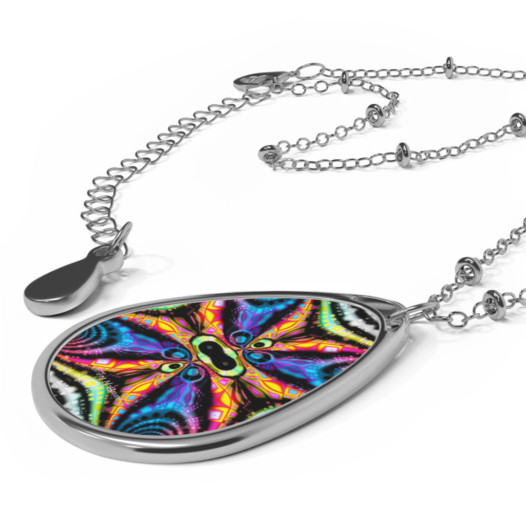 Psychedelic Fractal Necklace: Vibrant Mandala Pendant, Boho Jewelry