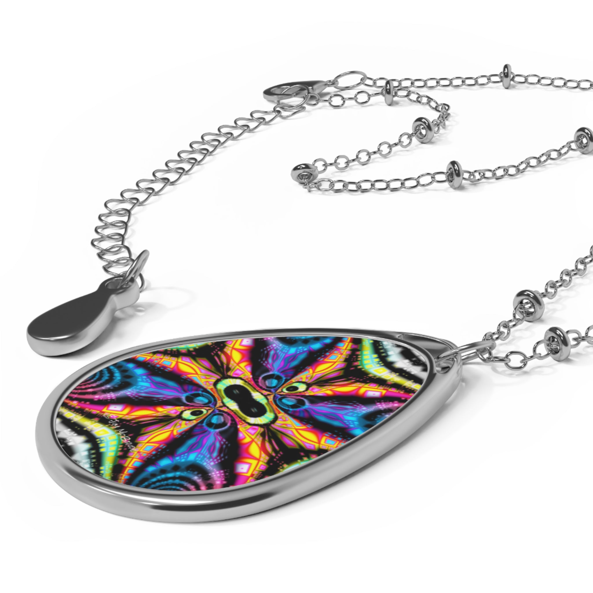 Psychedelic Fractal Necklace: Vibrant Mandala Pendant, Boho Jewelry
