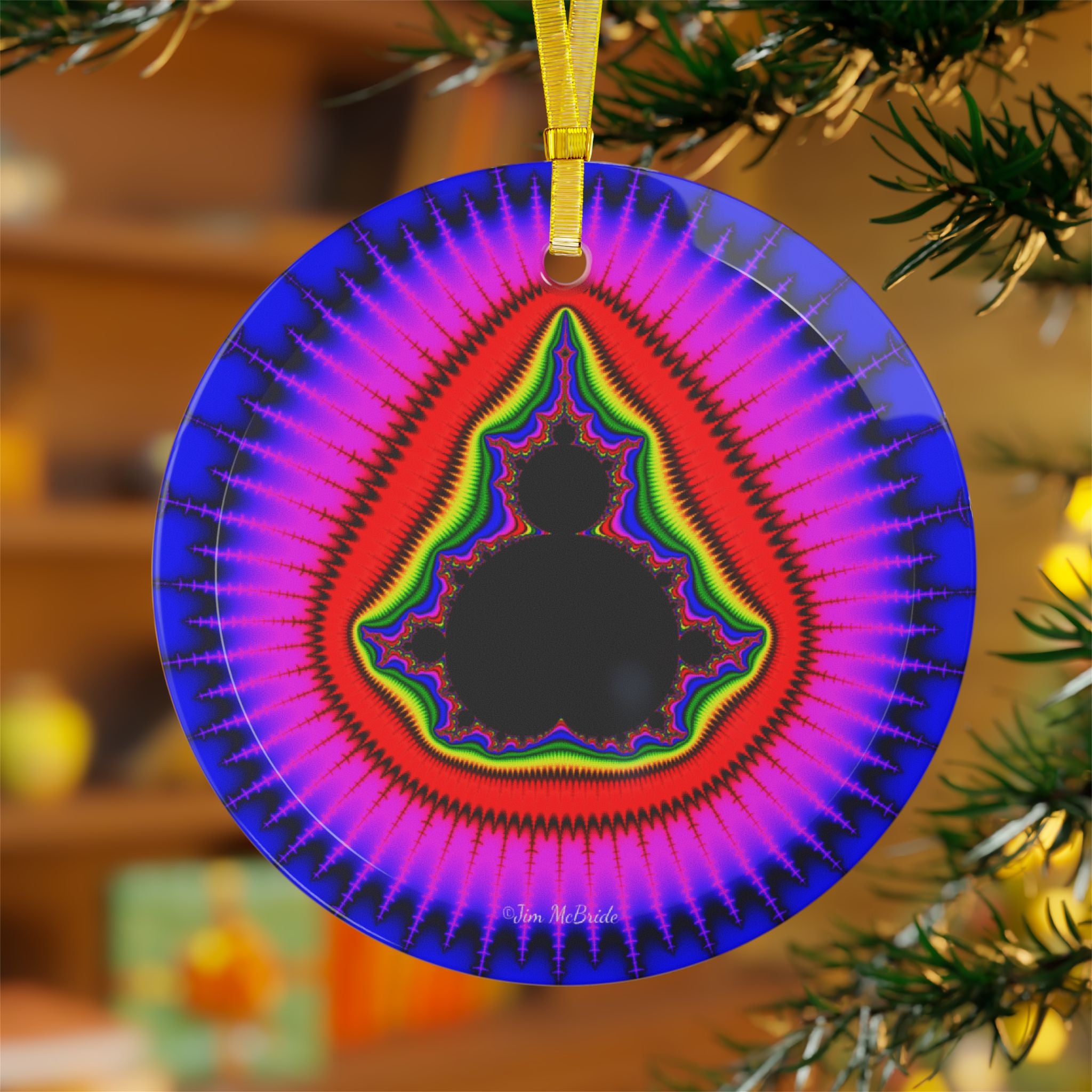 Fractal Glass Christmas Ornament: Psychedelic Mandelbrot Tree Decor