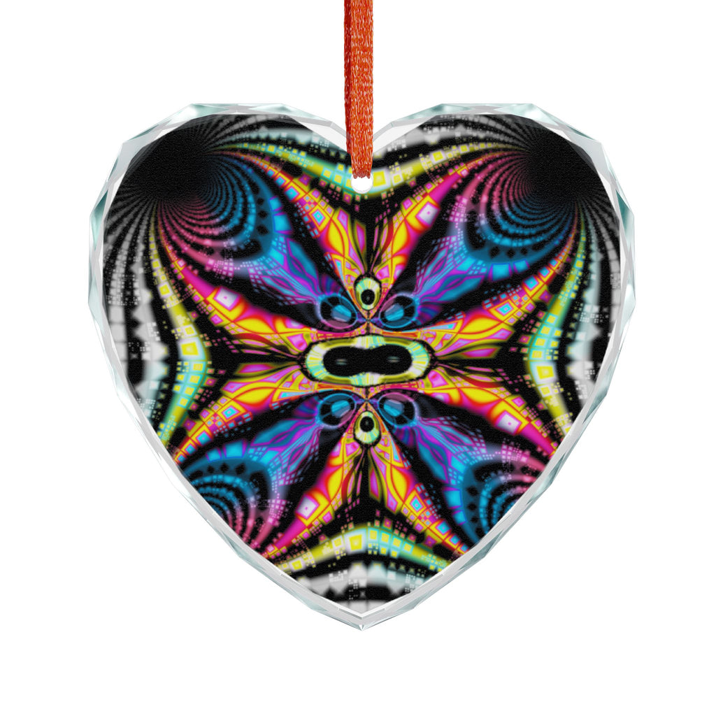 Crystal Glass Ornament: Psychedelic Fractal Mandala, Rainbow Shimmer