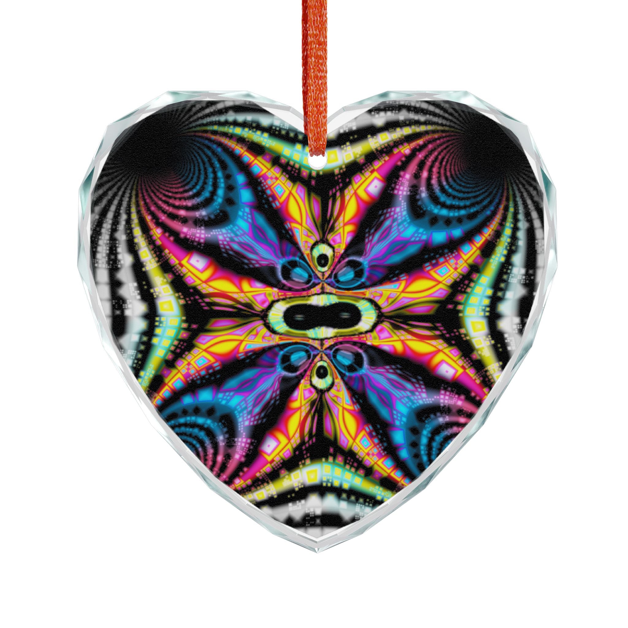 Crystal Glass Ornament: Psychedelic Fractal Mandala, Rainbow Shimmer