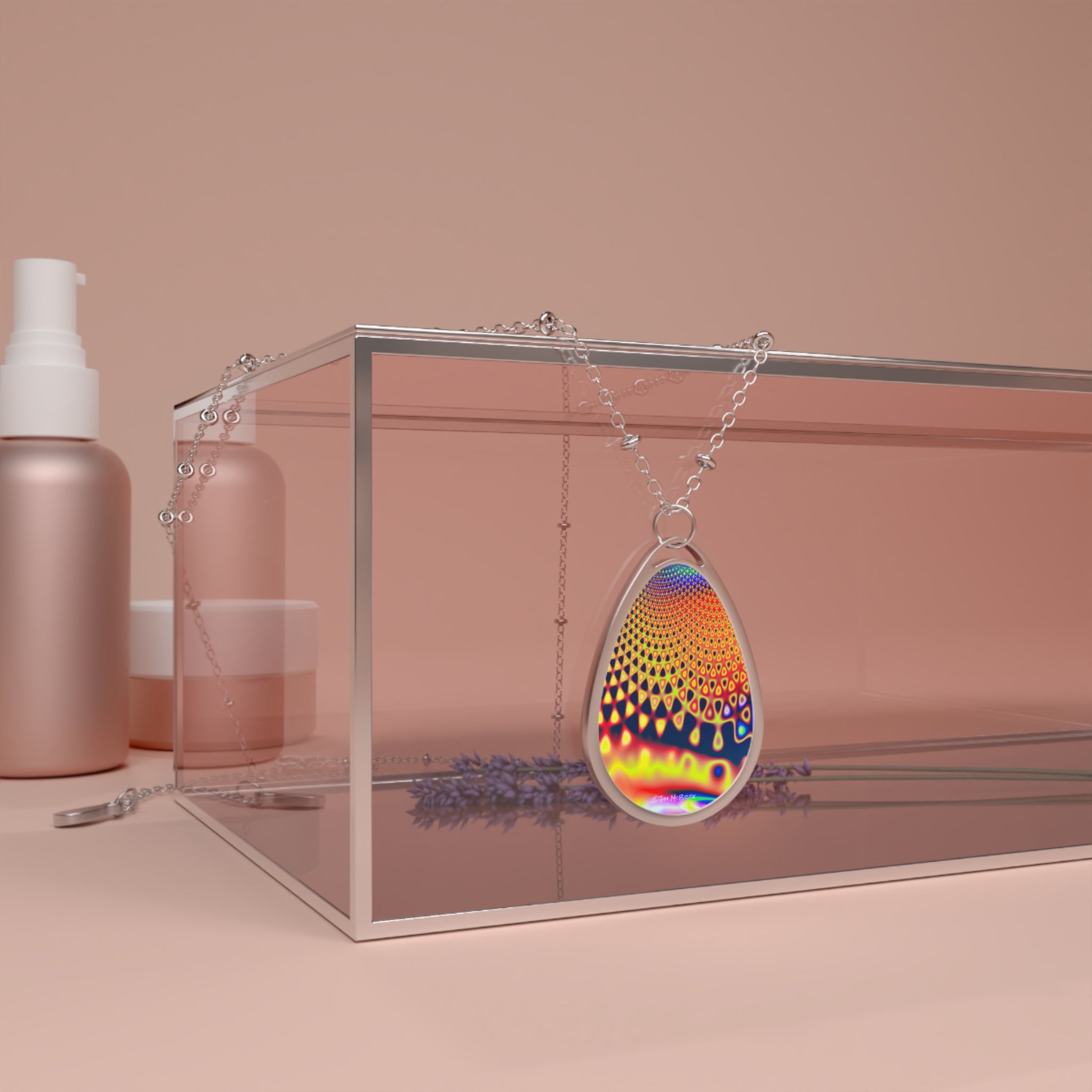 Psychedelic Fractal Necklace: Vibrant Mandala Pendant, Boho Jewelry