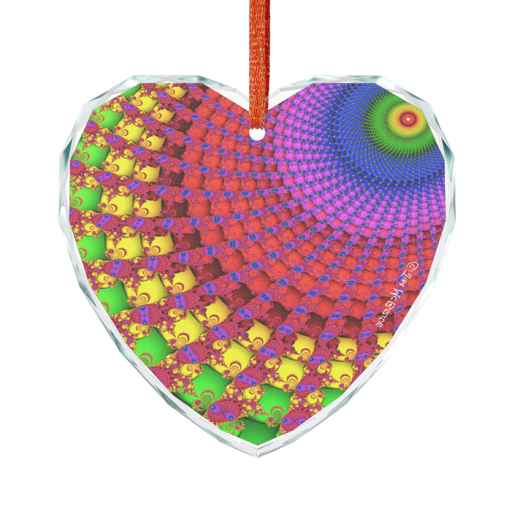 Crystal Glass Ornament: Psychedelic Fractal Mandala, Rainbow Shimmer