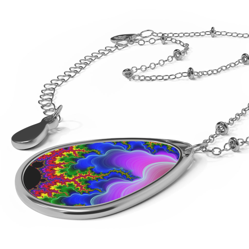 Psychedelic Fractal Necklace: Vibrant Mandala Pendant, Boho Jewelry