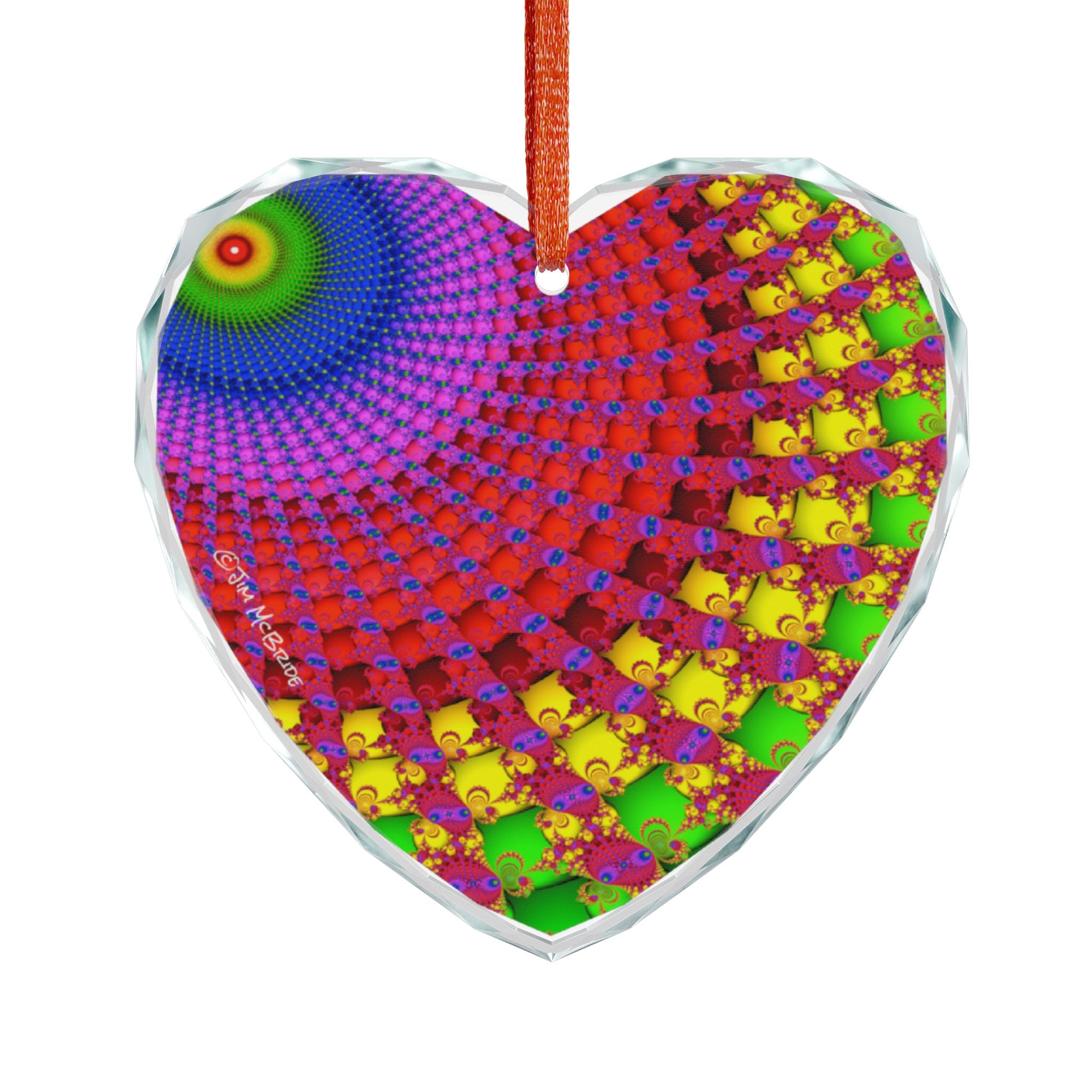 Crystal Glass Ornament: Psychedelic Fractal Mandala, Rainbow Shimmer