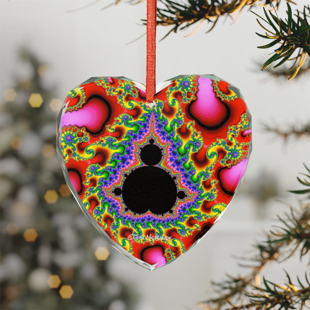 Crystal Glass Ornament: Psychedelic Fractal Mandala, Rainbow Shimmer
