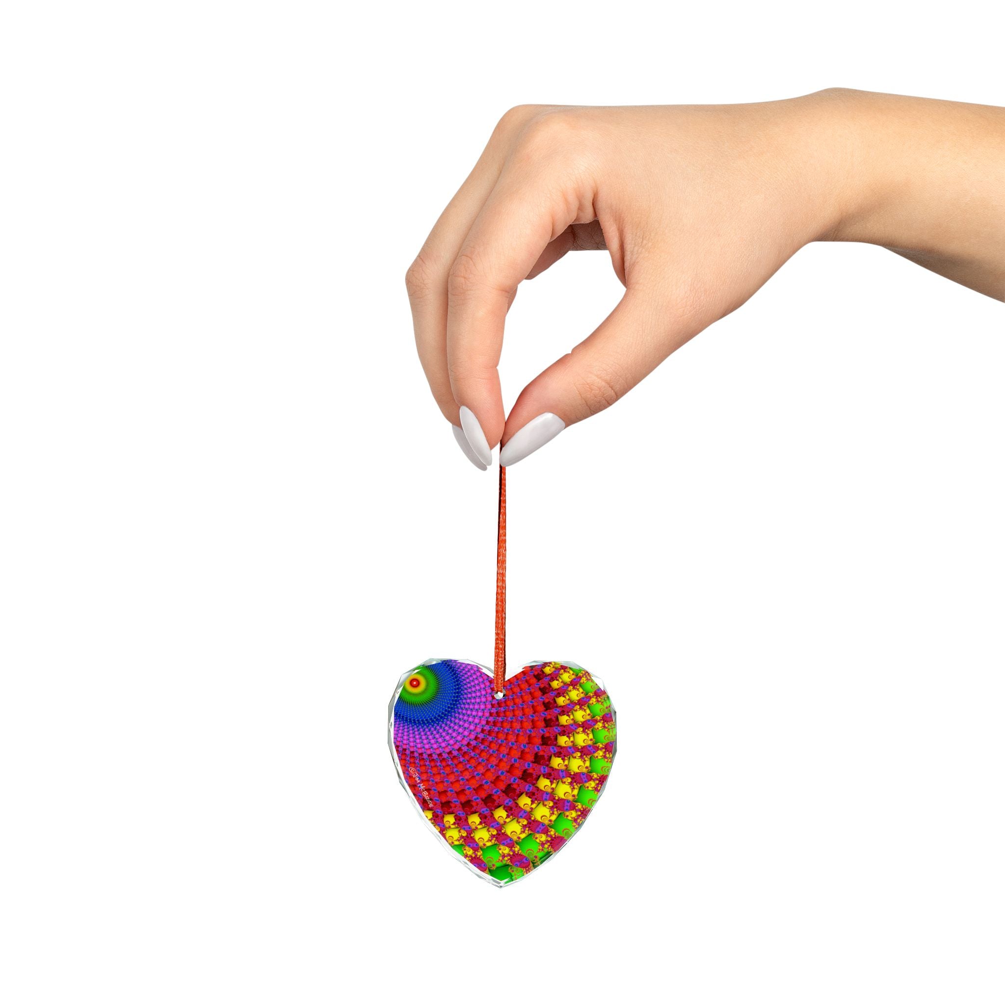 Crystal Glass Ornament: Psychedelic Fractal Mandala, Rainbow Shimmer