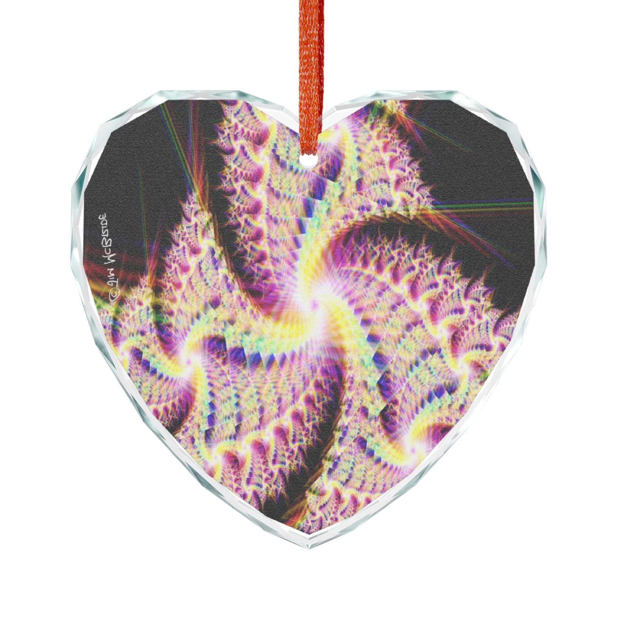 Crystal Glass Ornament: Psychedelic Fractal Mandala, Rainbow Shimmer