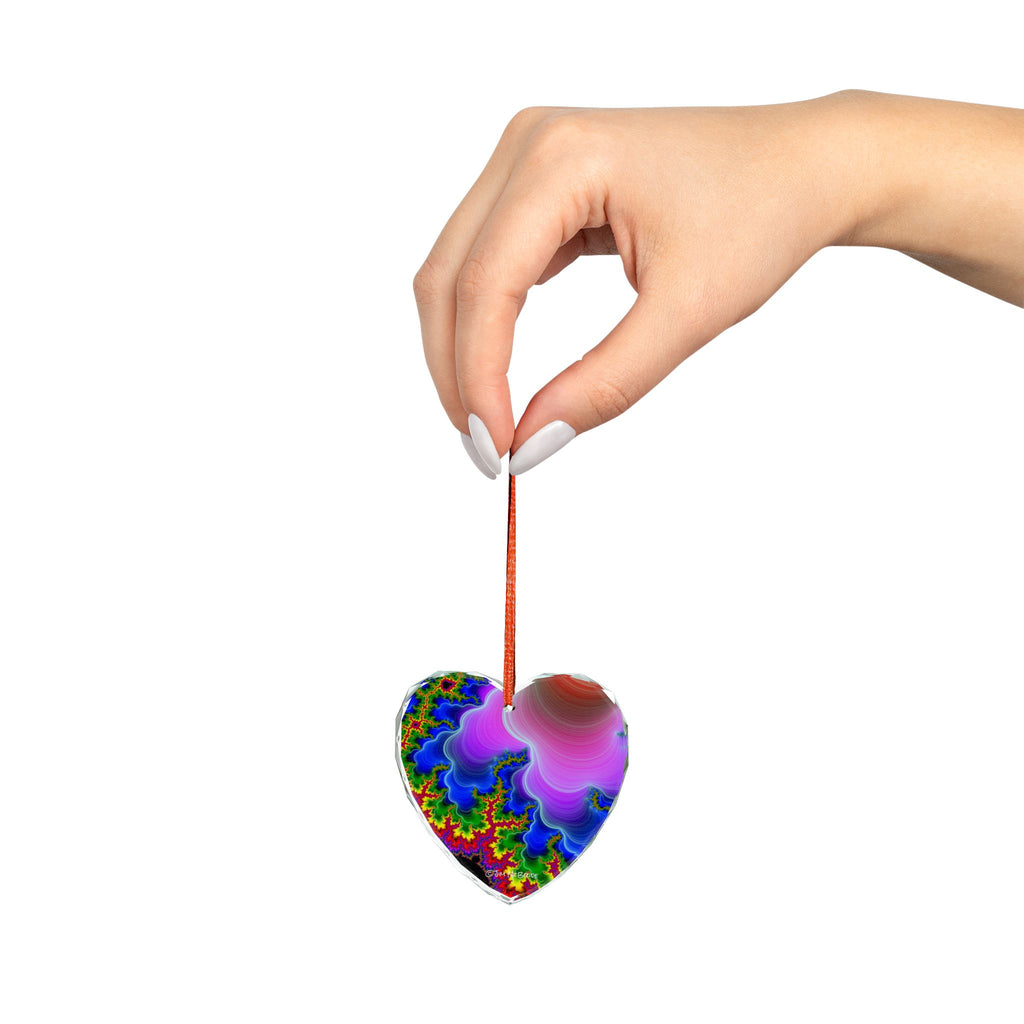 Crystal Glass Ornament: Psychedelic Fractal Mandala, Rainbow Shimmer