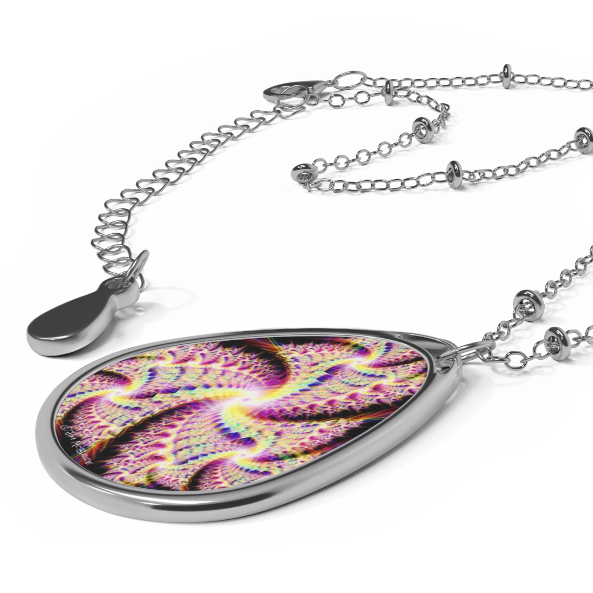Psychedelic Fractal Necklace: Vibrant Mandala Pendant, Boho Jewelry