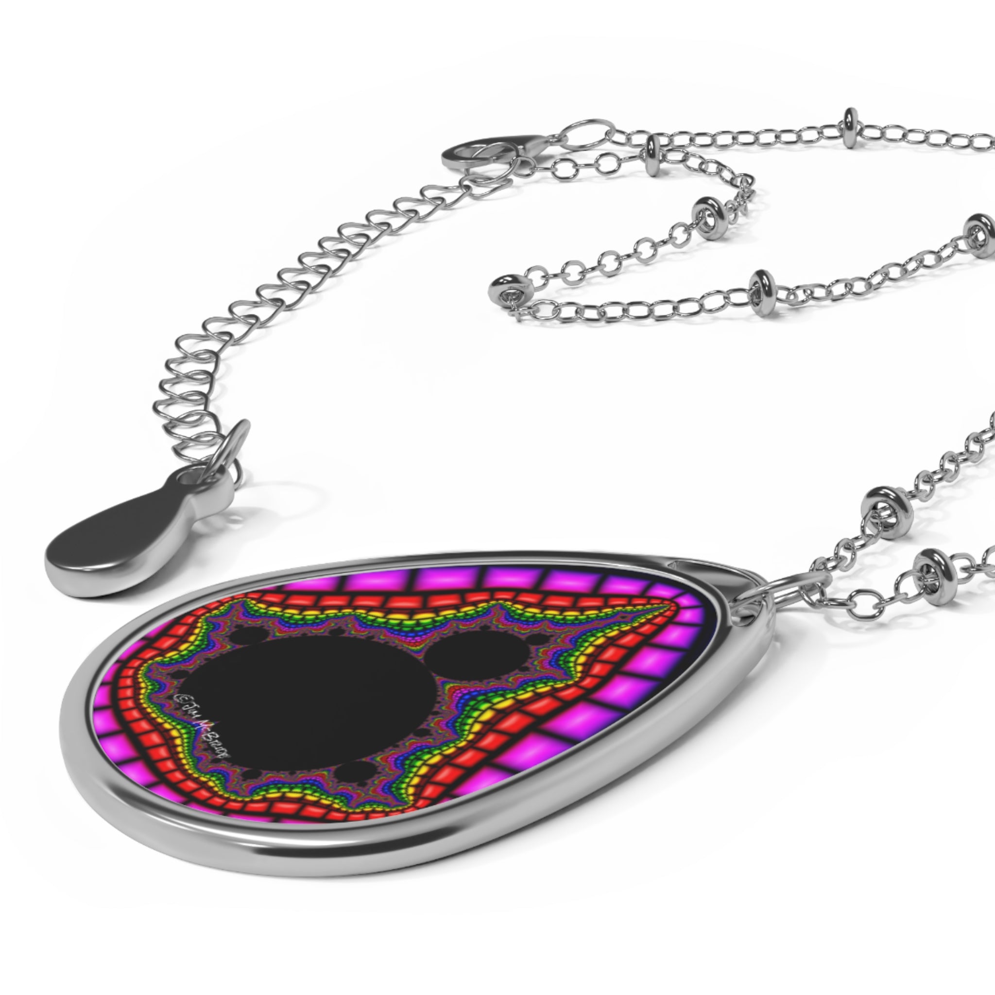 Psychedelic Fractal Necklace: Vibrant Mandala Pendant, Boho Jewelry