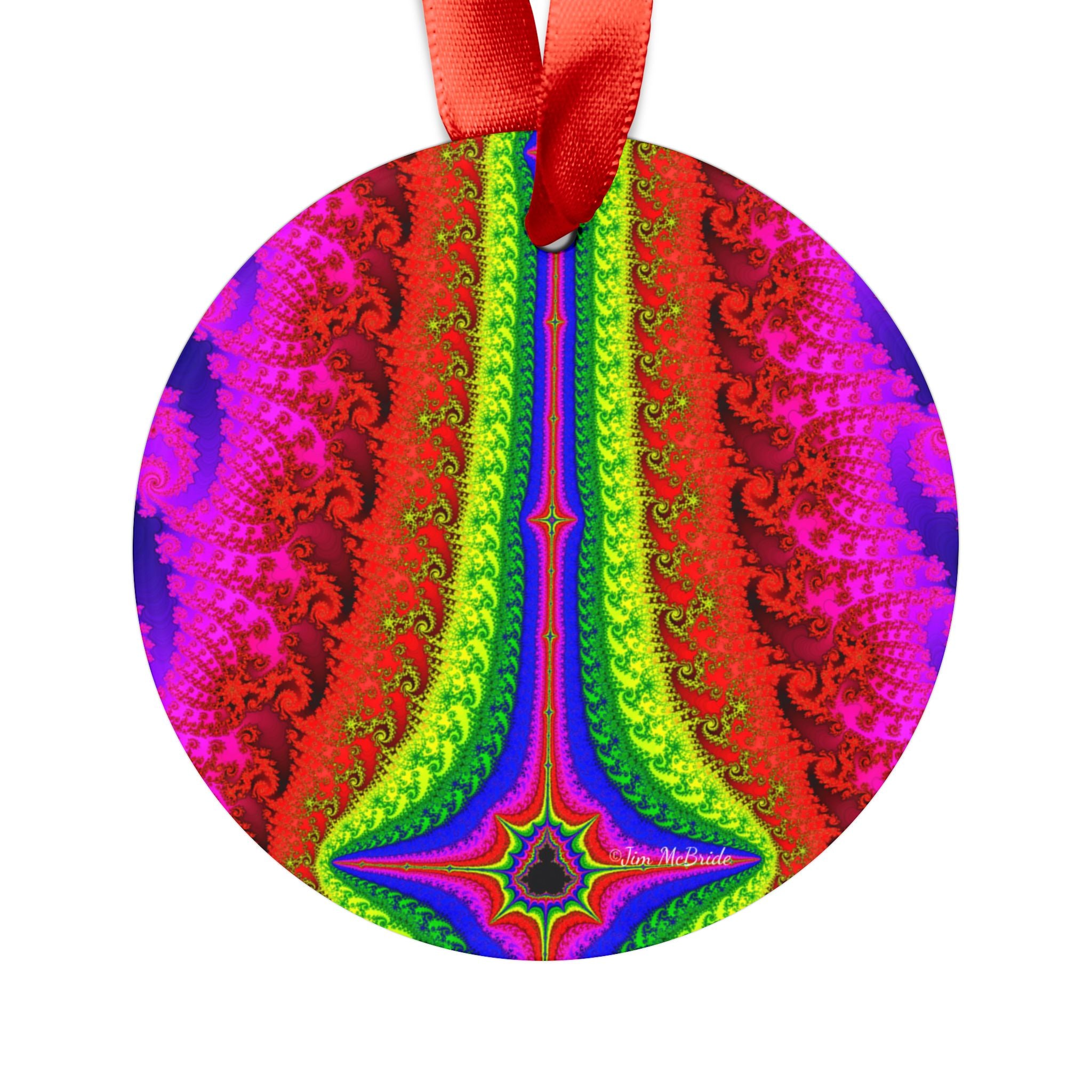 Fractal Acrylic Ornament with Ribbon, Mandelbrot tree ornament, Christmas decor, colorful holiday decorations, psychedelic ornament, Trippy