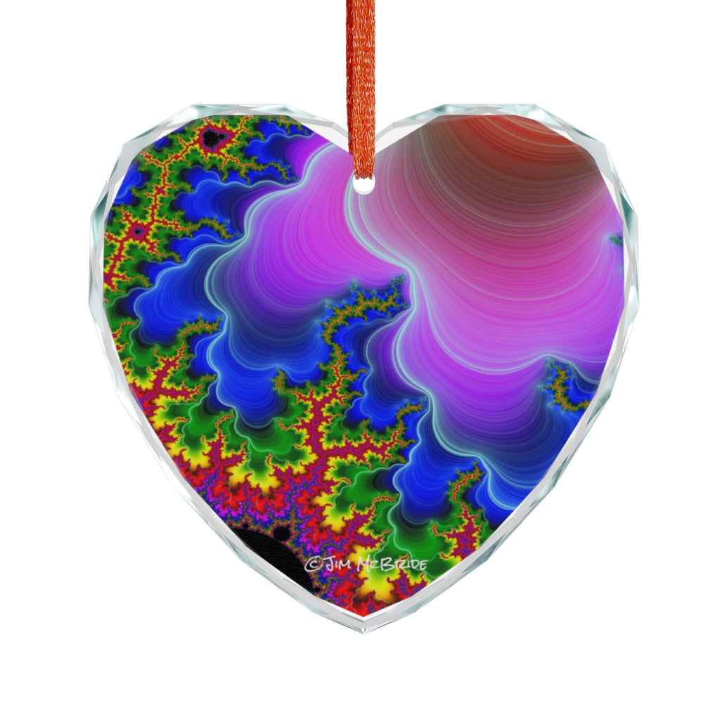 Crystal Glass Ornament: Psychedelic Fractal Mandala, Rainbow Shimmer