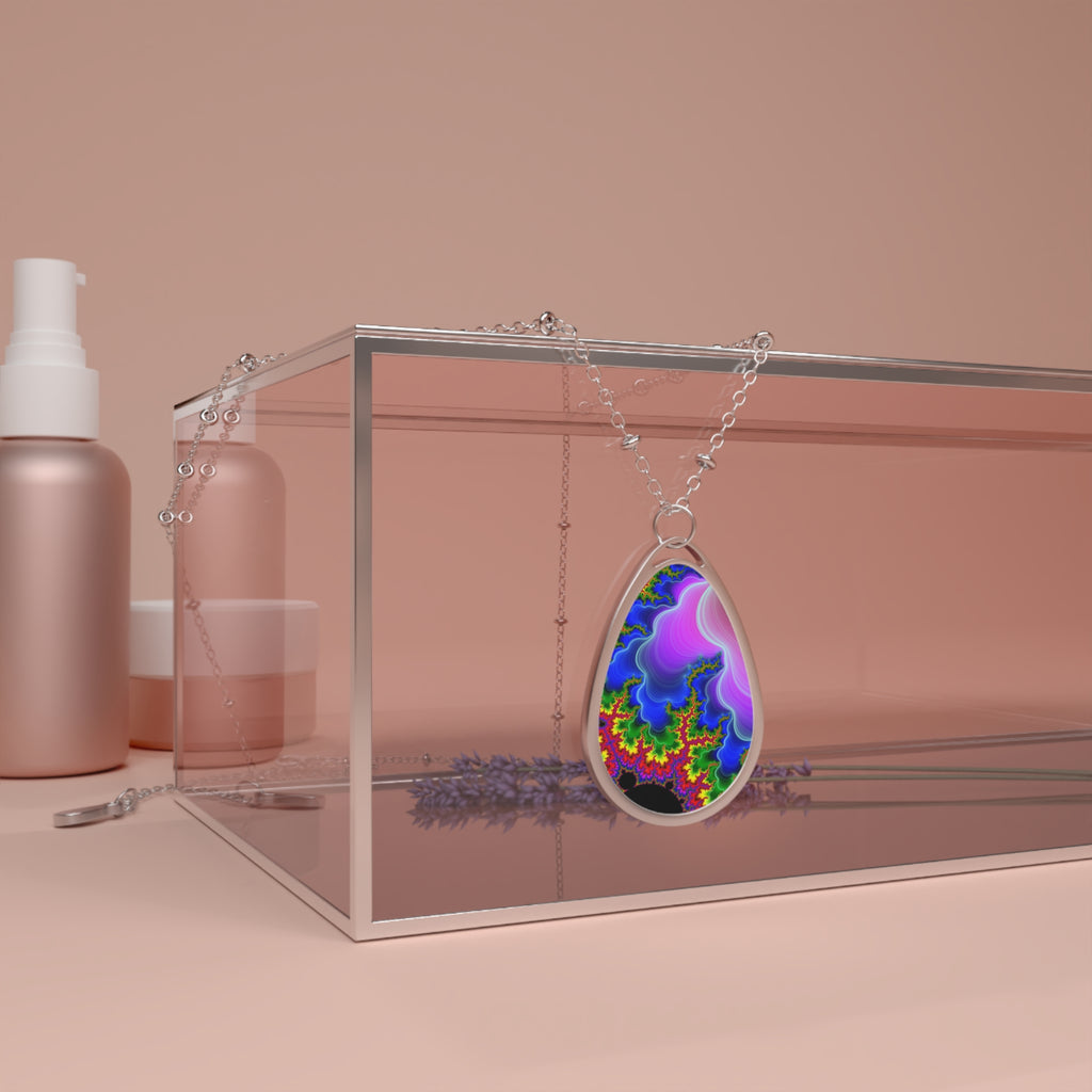 Psychedelic Fractal Necklace: Vibrant Mandala Pendant, Boho Jewelry