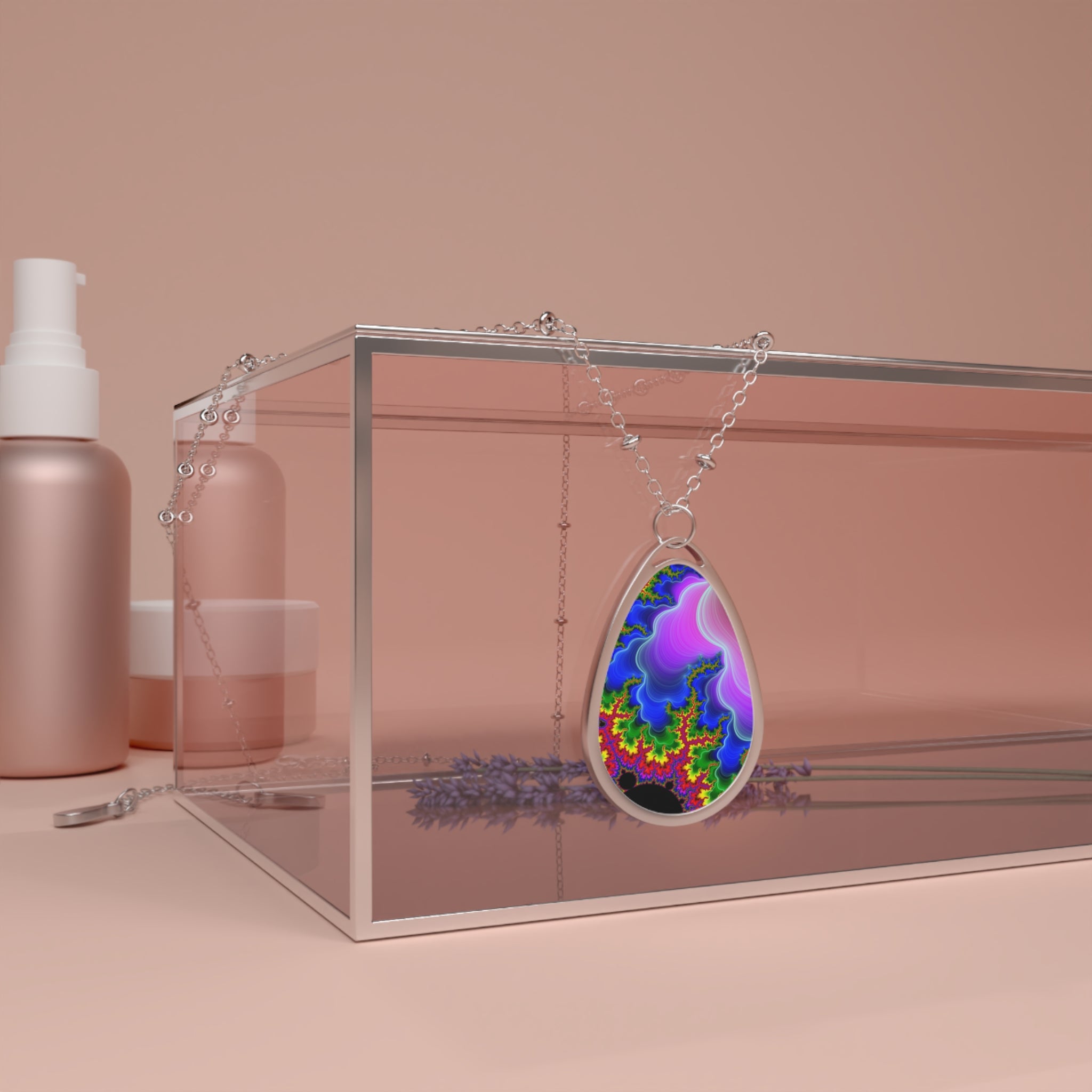 Psychedelic Fractal Necklace: Vibrant Mandala Pendant, Boho Jewelry