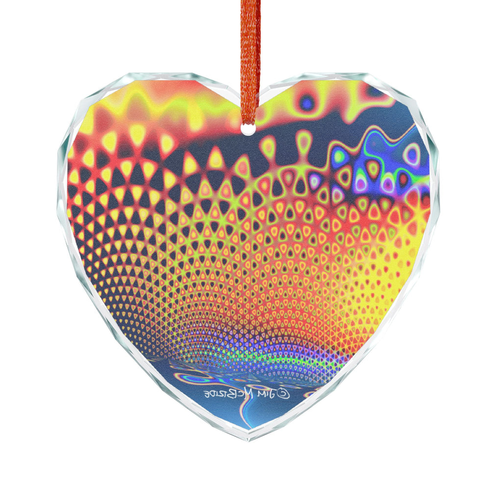 Crystal Glass Ornament: Psychedelic Fractal Mandala, Rainbow Shimmer