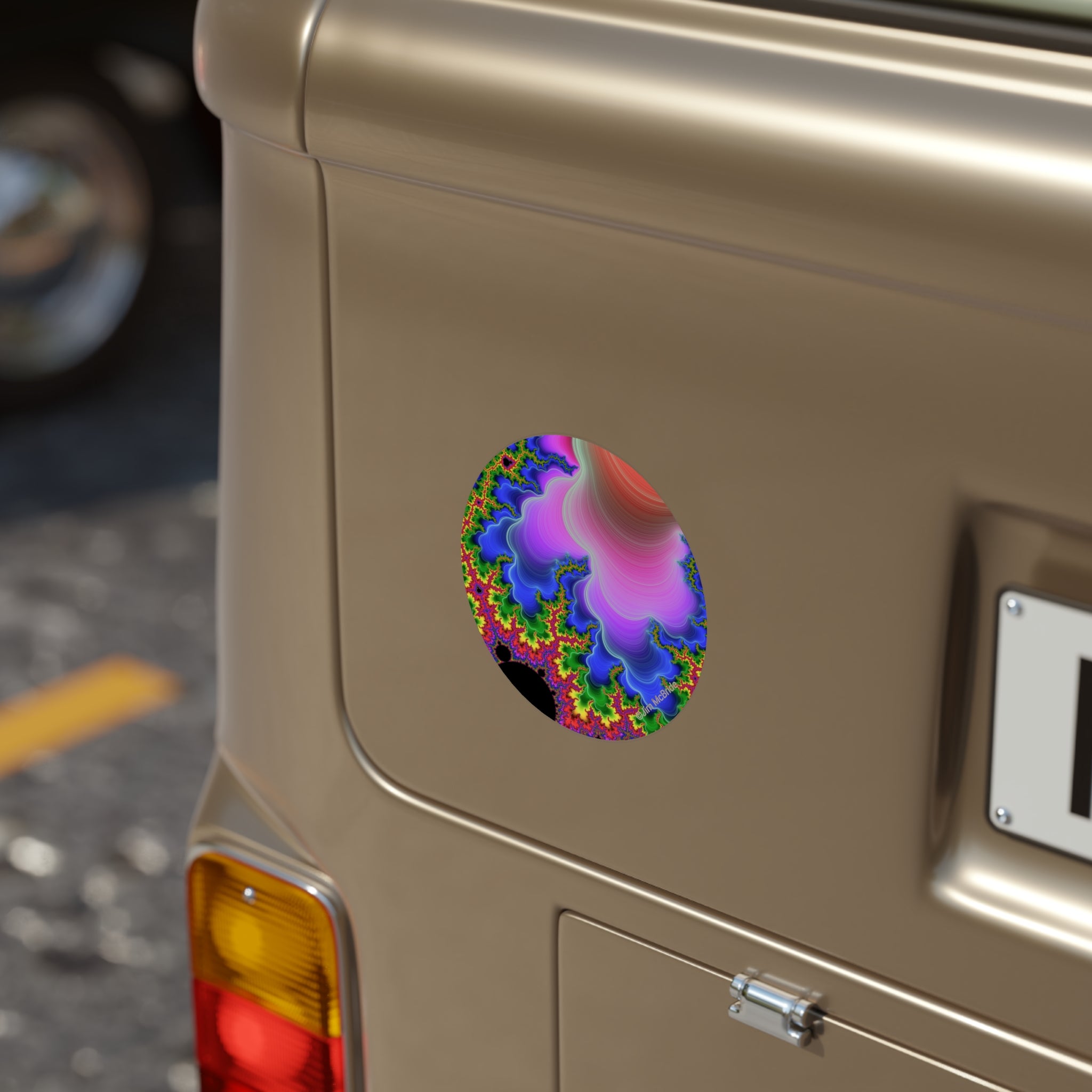 Trippy Fractal Sticker: Transparent Round Boho Window Vinyl Decal