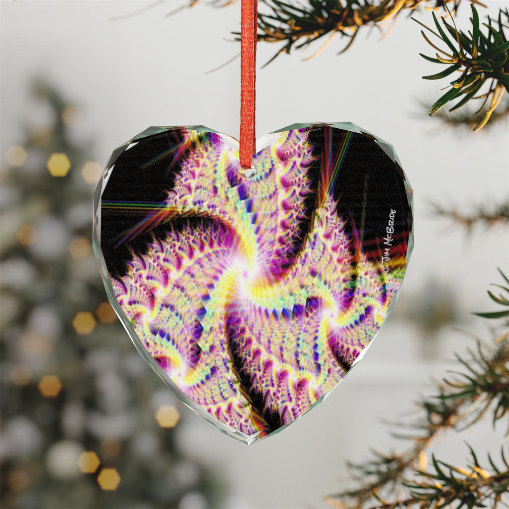 Crystal Glass Ornament: Psychedelic Fractal Mandala, Rainbow Shimmer