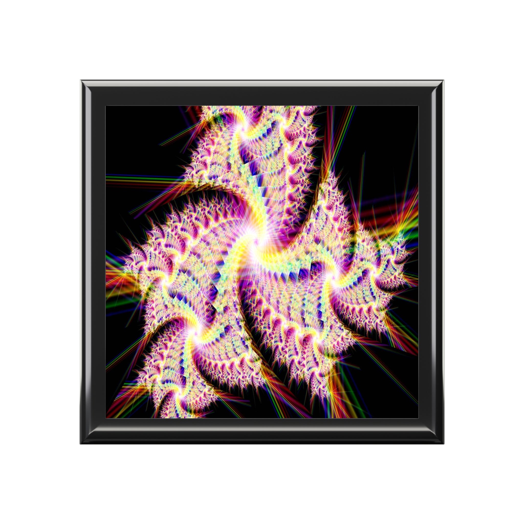 Fractal Mandala Jewelry Box, Psychedelic Decor, Vibrant Colors, Special Gift for Her, Boho Storage Organizer, Happy Home Decor