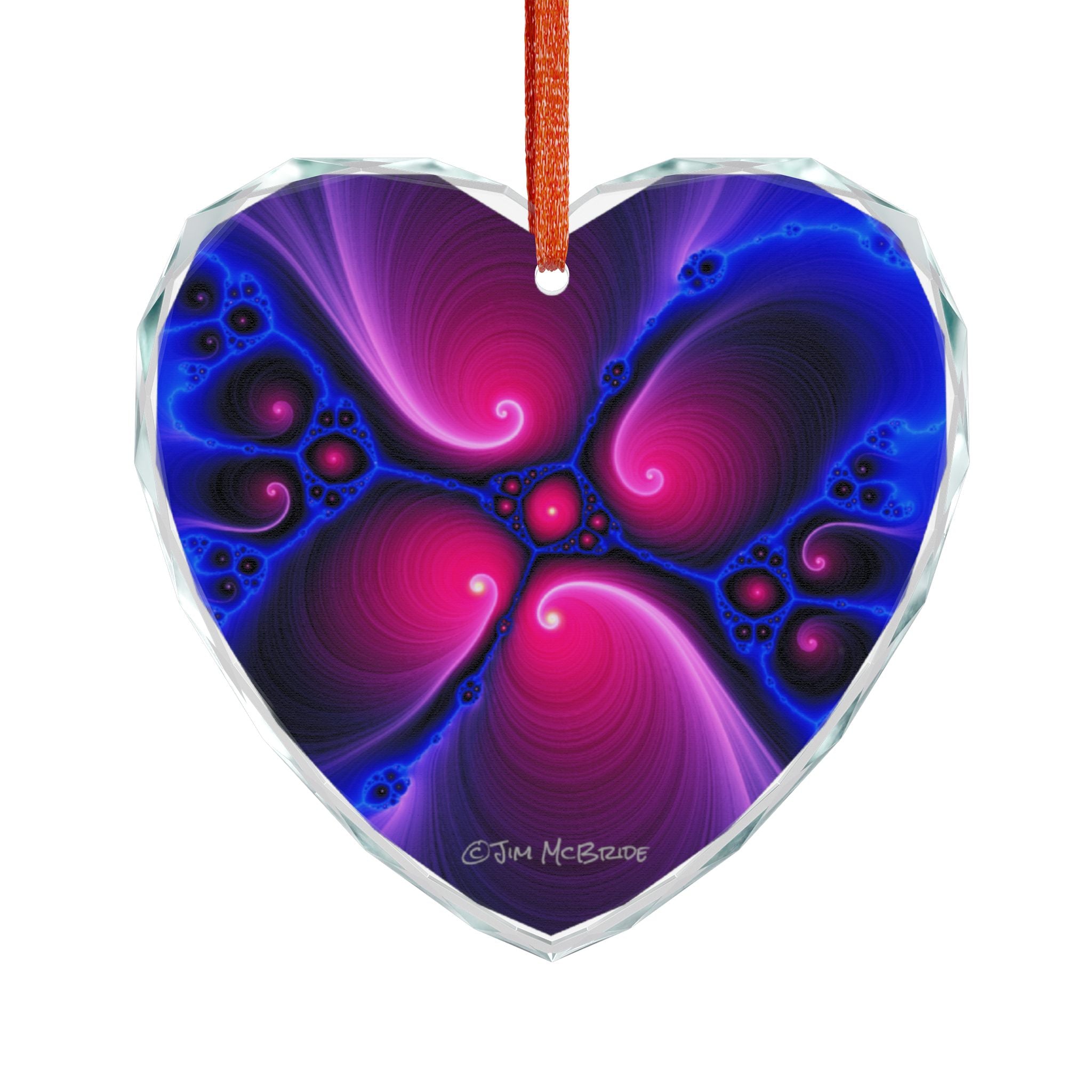 Crystal Glass Ornament: Psychedelic Fractal Mandala, Rainbow Shimmer