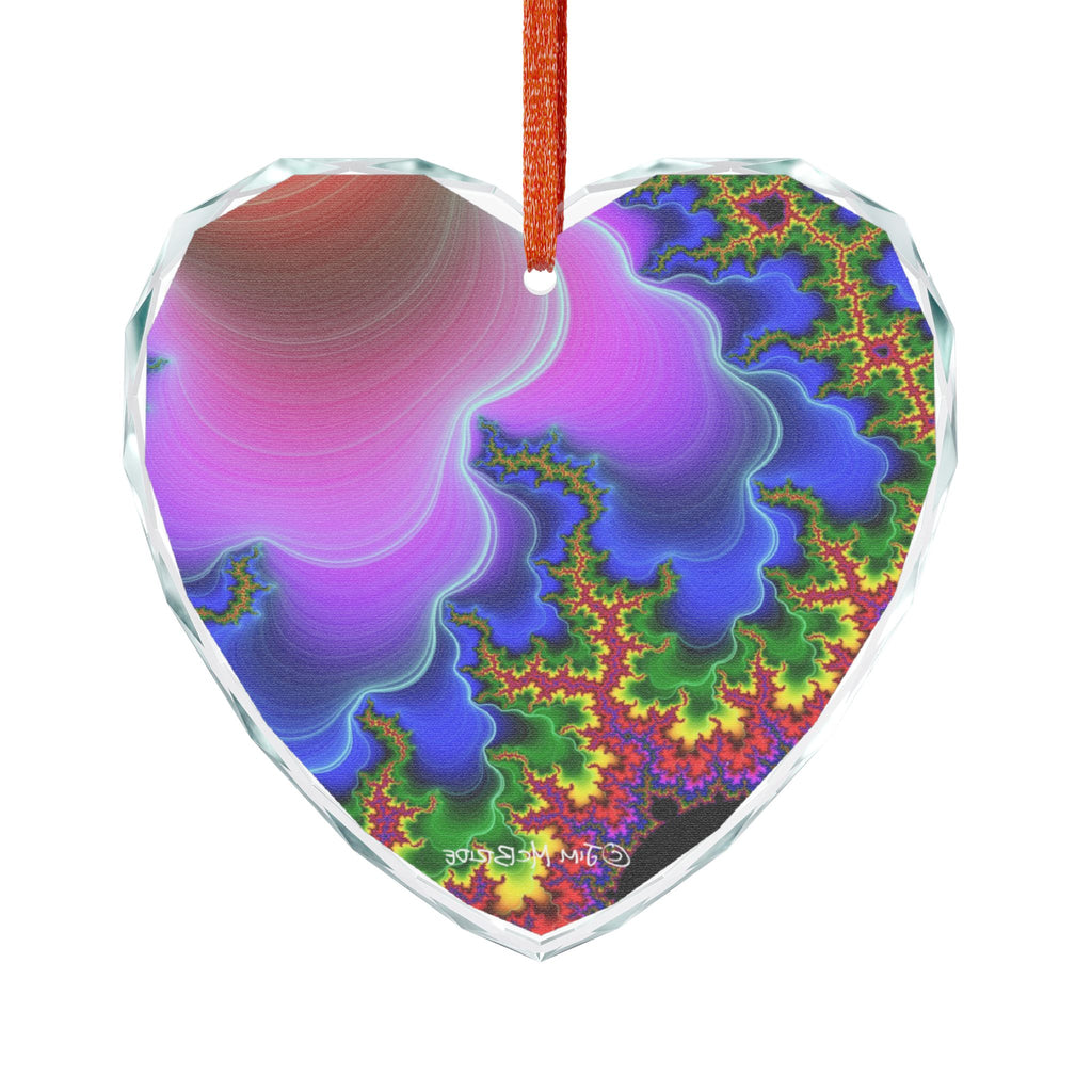 Crystal Glass Ornament: Psychedelic Fractal Mandala, Rainbow Shimmer