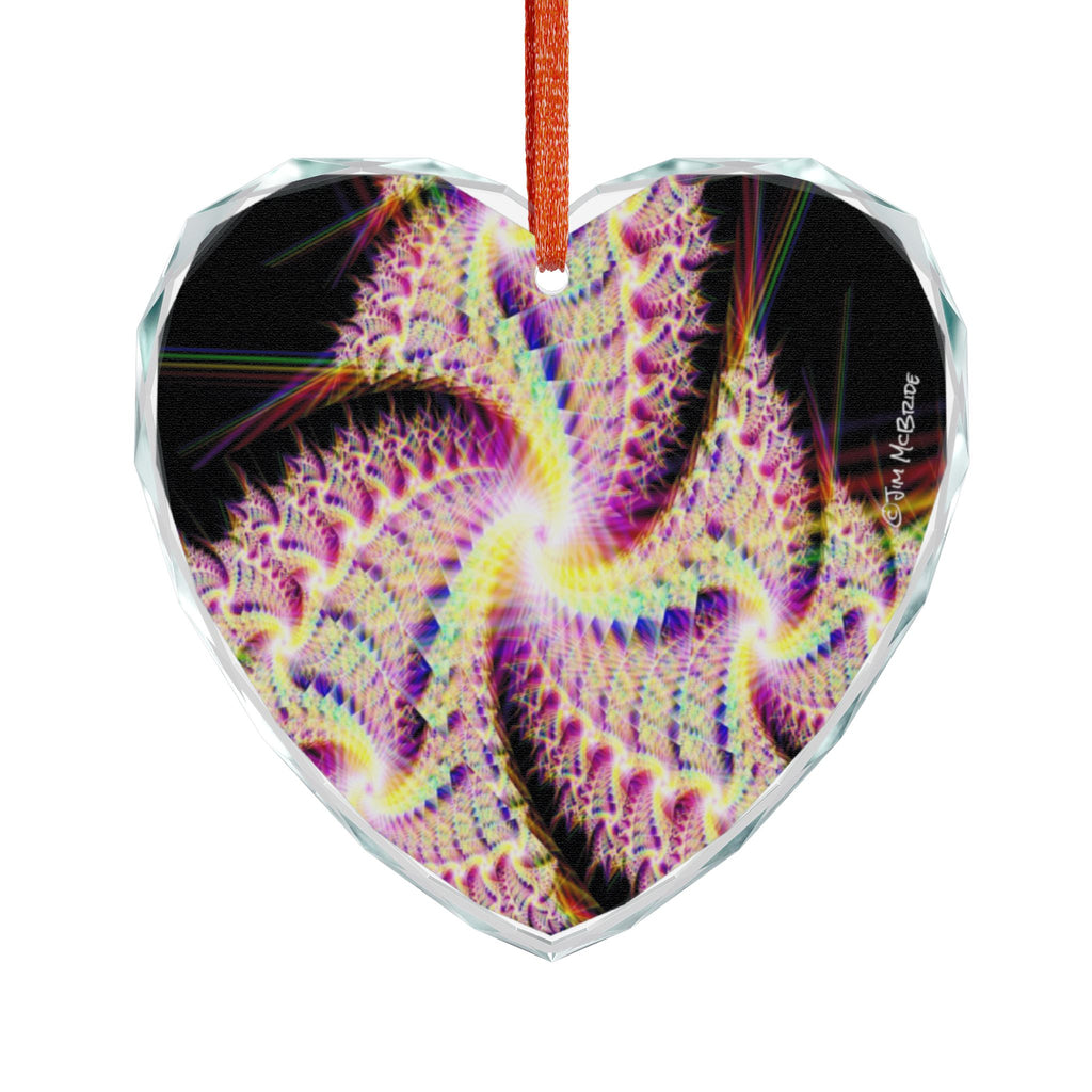 Crystal Glass Ornament: Psychedelic Fractal Mandala, Rainbow Shimmer