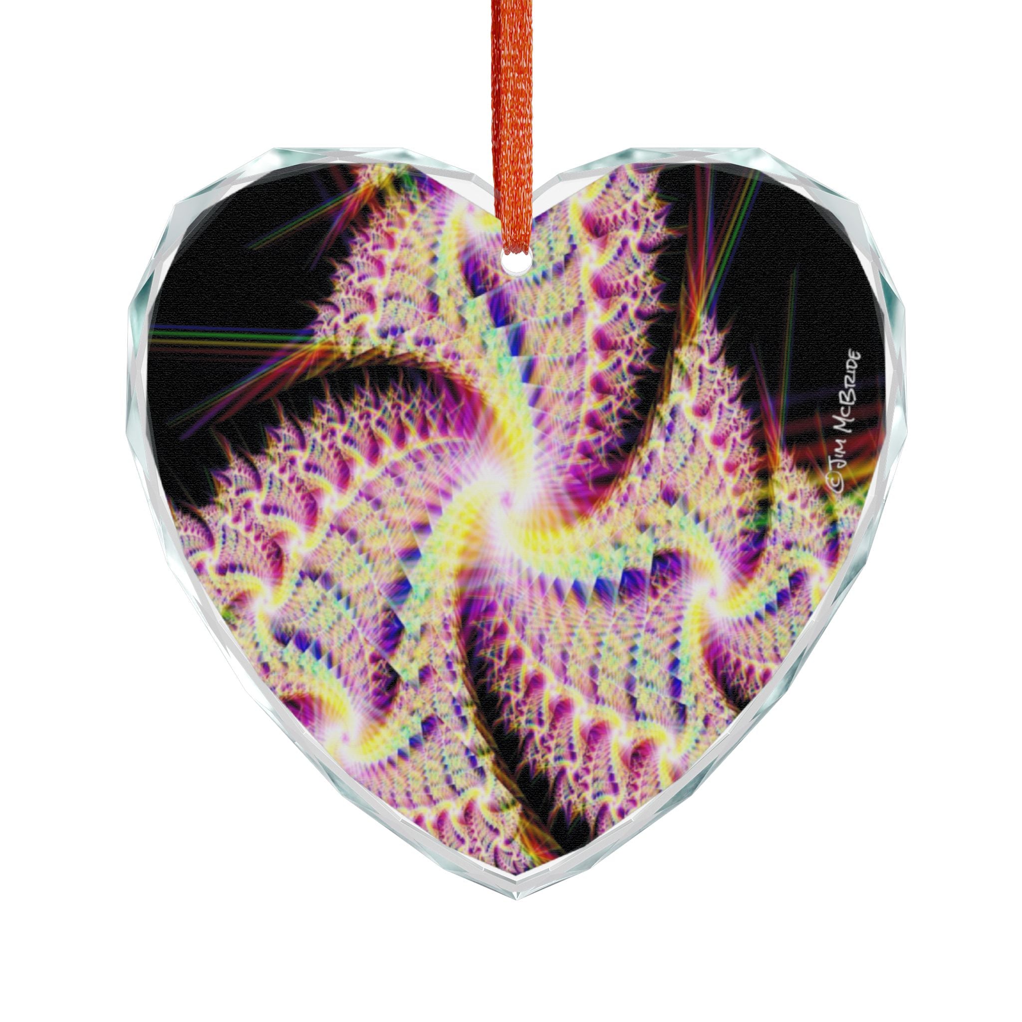 Crystal Glass Ornament: Psychedelic Fractal Mandala, Rainbow Shimmer