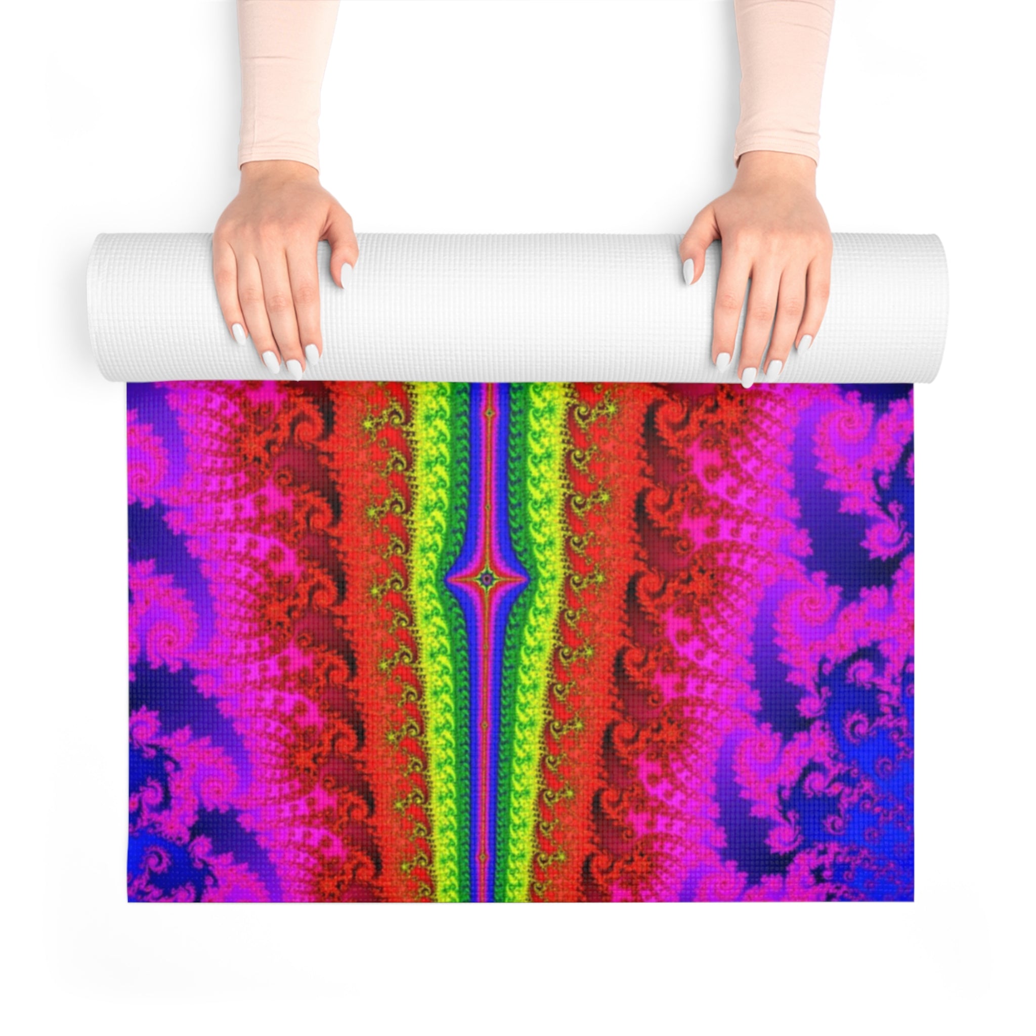 Sacred Geometry Foam Yoga Pad: Fractal Mandala, Vibrant Cosmic Design