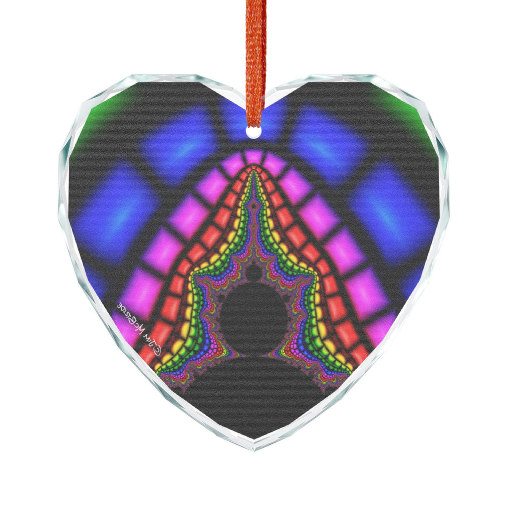 Crystal Glass Ornament: Psychedelic Fractal Mandala, Rainbow Shimmer