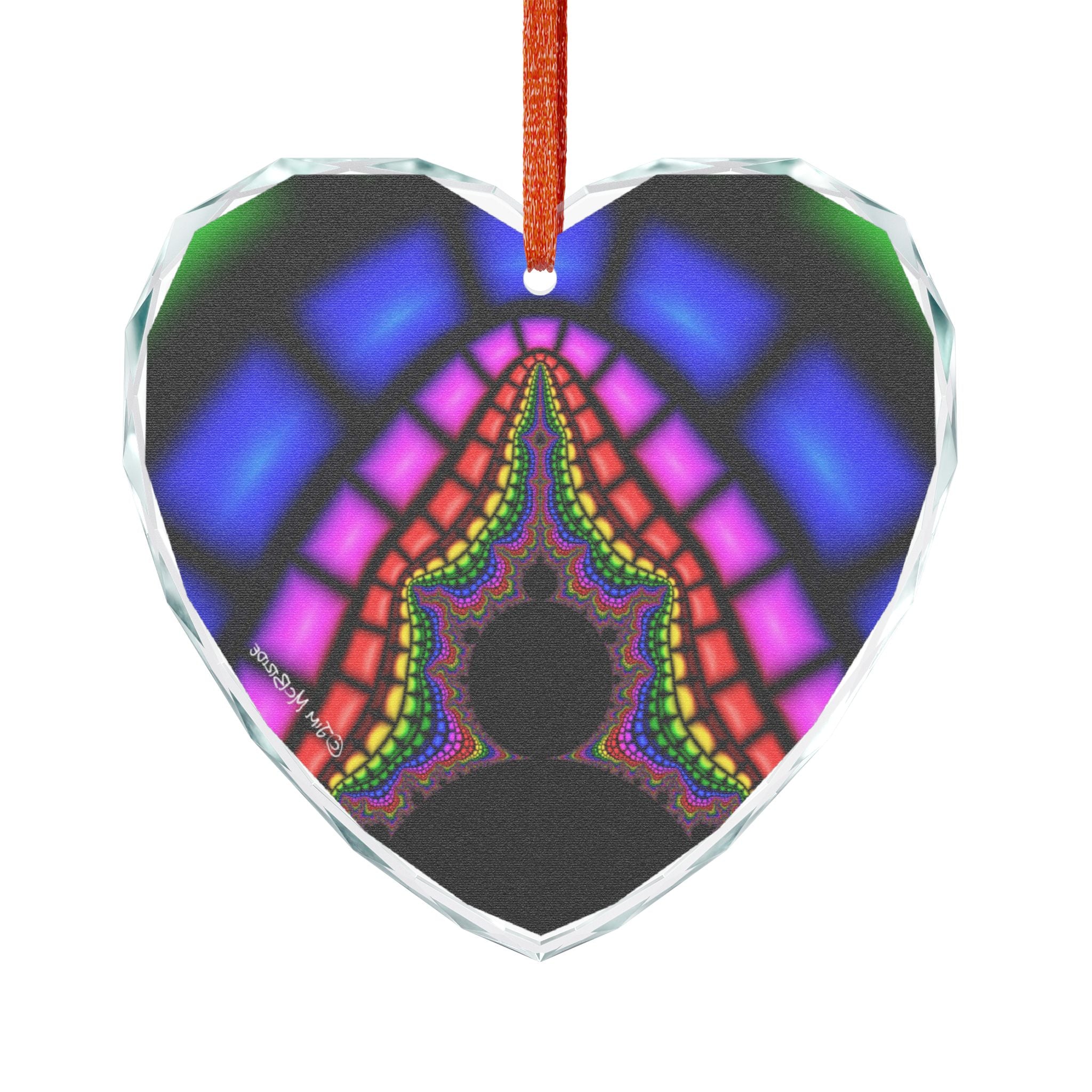 Crystal Glass Ornament: Psychedelic Fractal Mandala, Rainbow Shimmer
