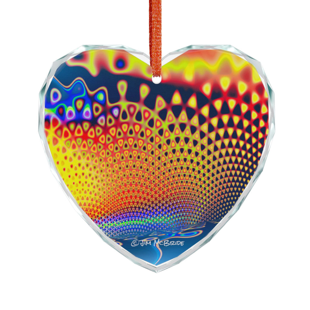 Crystal Glass Ornament: Psychedelic Fractal Mandala, Rainbow Shimmer
