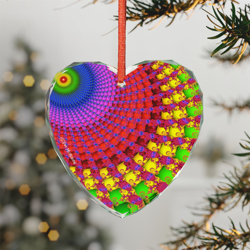 Crystal Glass Ornament: Psychedelic Fractal Mandala, Rainbow Shimmer