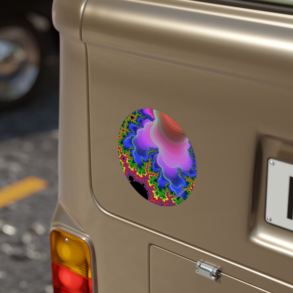 Trippy Fractal Sticker: Transparent Round Boho Window Vinyl Decal