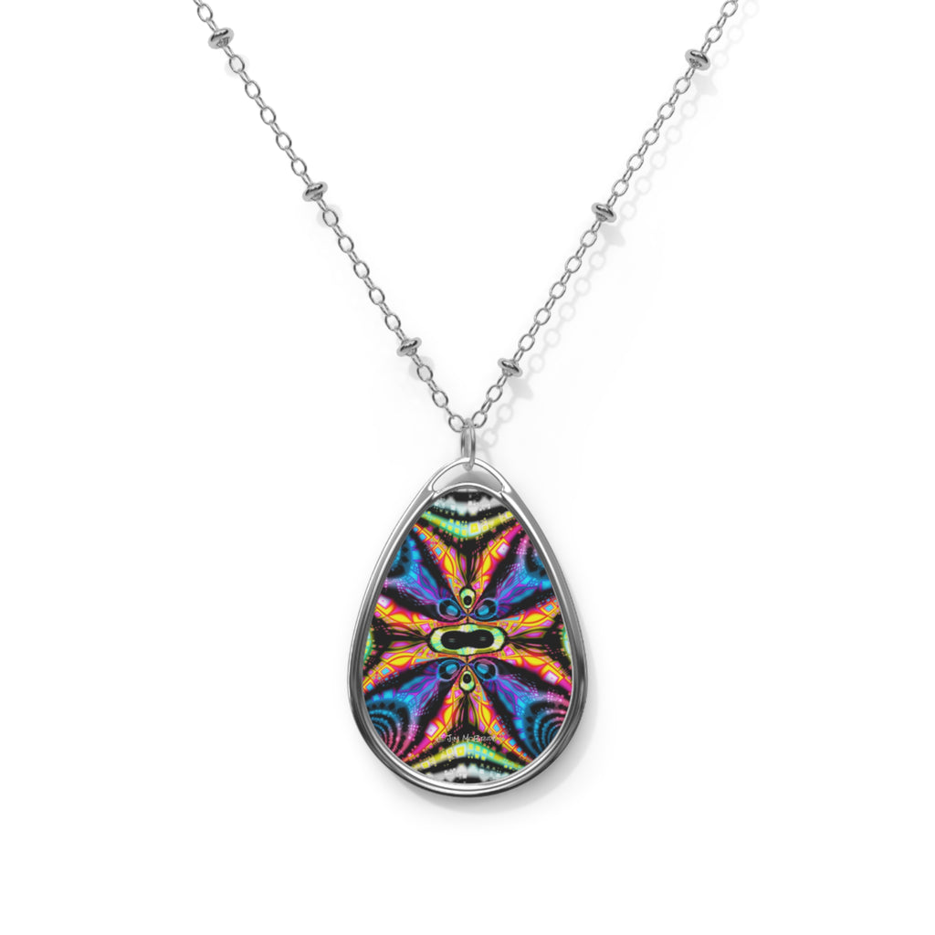 Psychedelic Fractal Necklace: Vibrant Mandala Pendant, Boho Jewelry