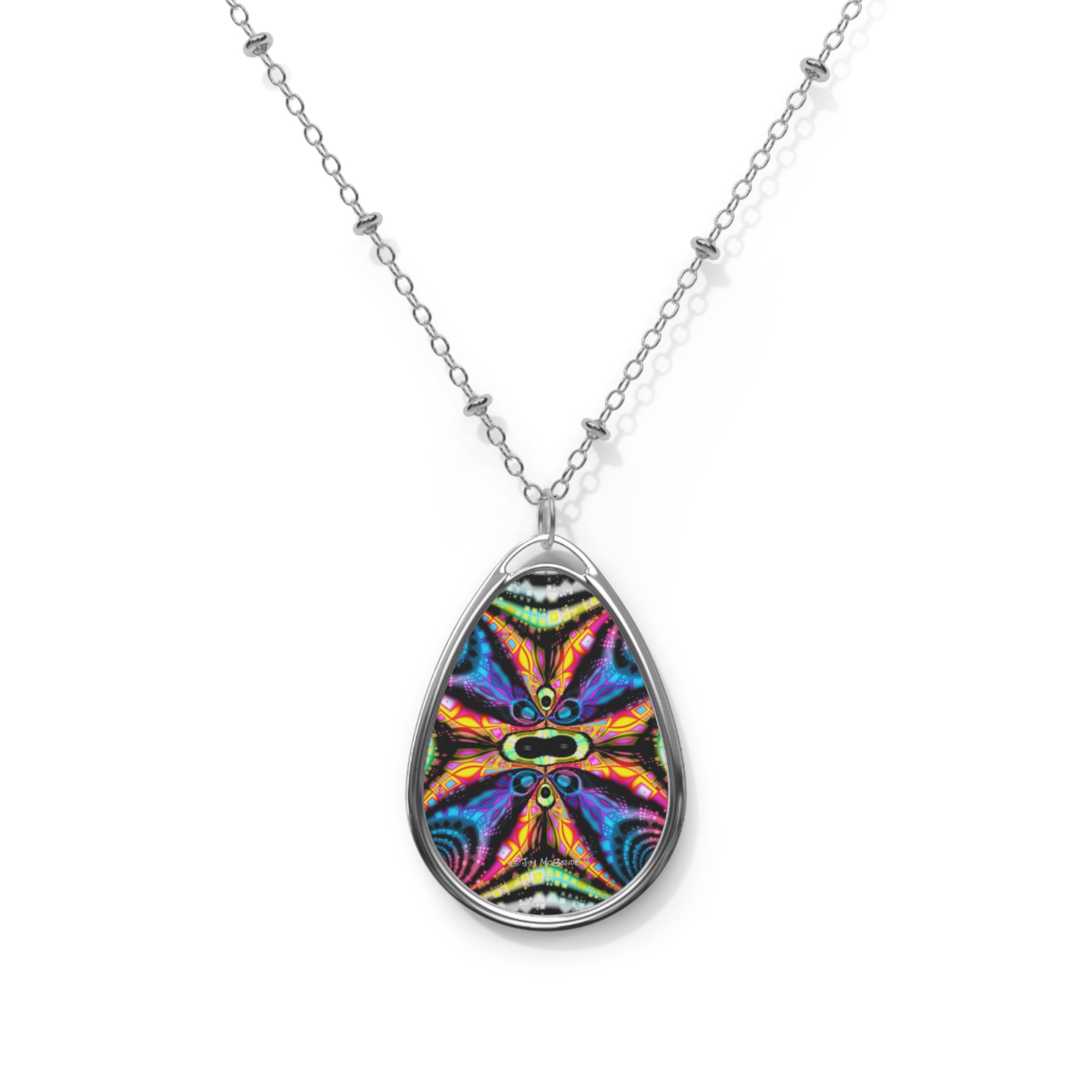 Psychedelic Fractal Necklace: Vibrant Mandala Pendant, Boho Jewelry