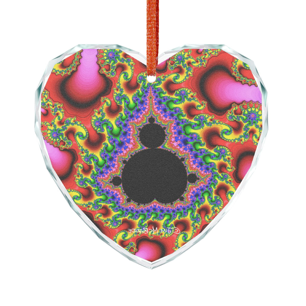 Crystal Glass Ornament: Psychedelic Fractal Mandala, Rainbow Shimmer