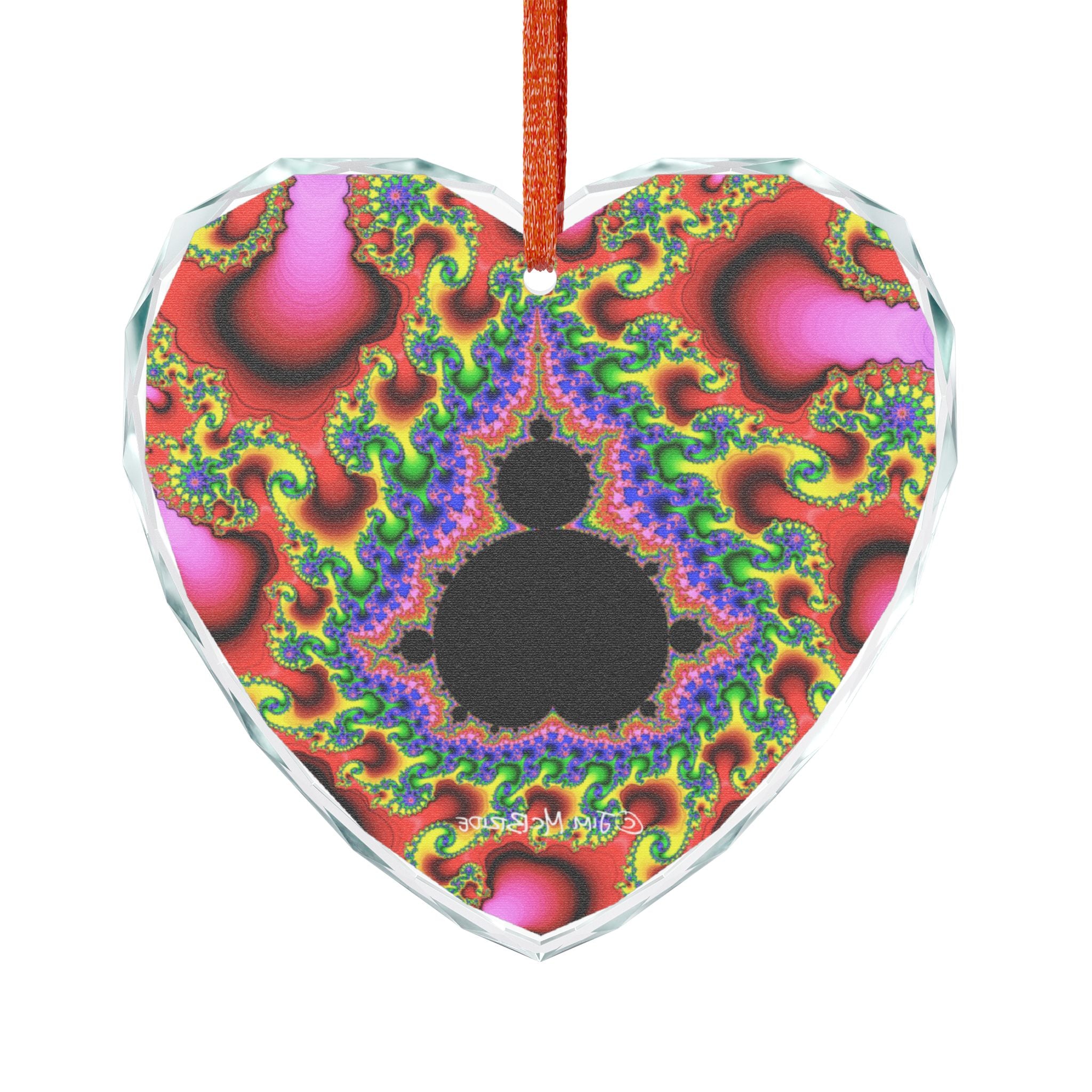 Crystal Glass Ornament: Psychedelic Fractal Mandala, Rainbow Shimmer