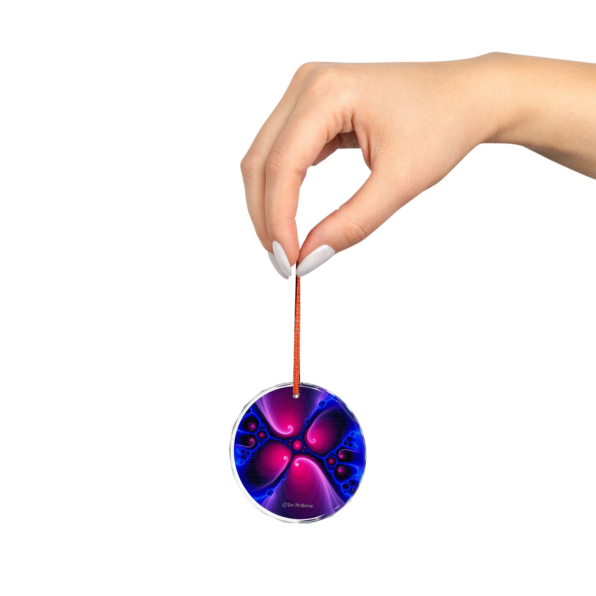 Crystal Glass Ornament: Psychedelic Fractal Mandala, Rainbow Shimmer