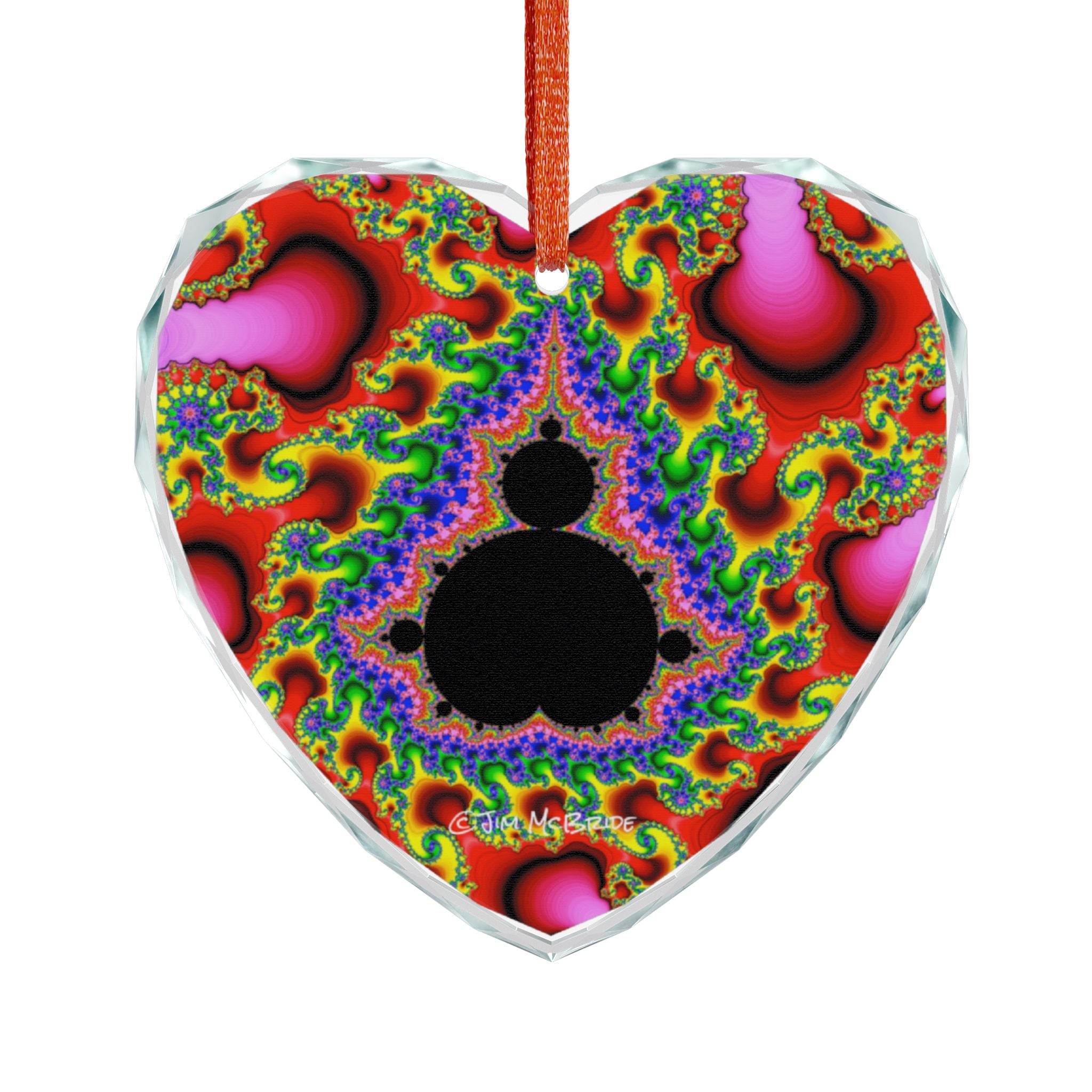 Crystal Glass Ornament: Psychedelic Fractal Mandala, Rainbow Shimmer