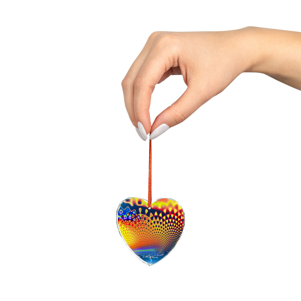 Crystal Glass Ornament: Psychedelic Fractal Mandala, Rainbow Shimmer
