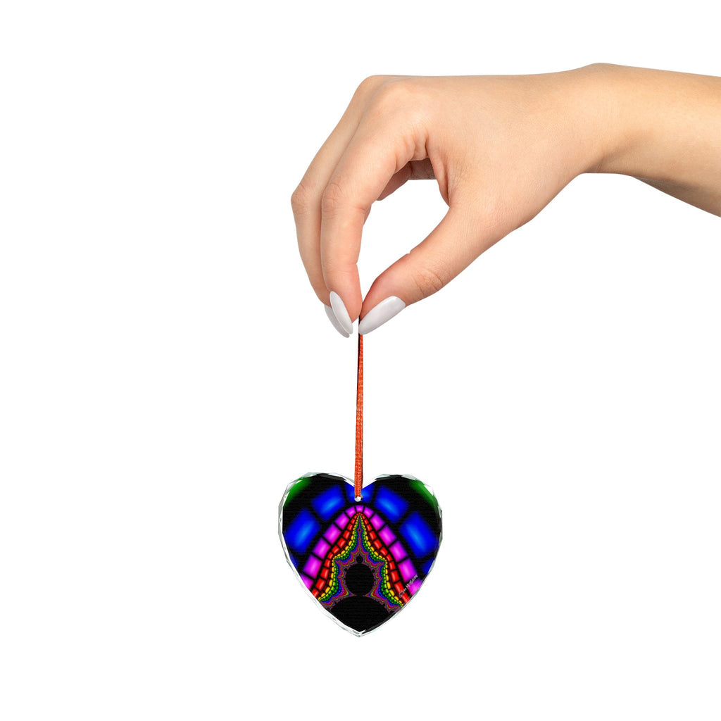 Crystal Glass Ornament: Psychedelic Fractal Mandala, Rainbow Shimmer