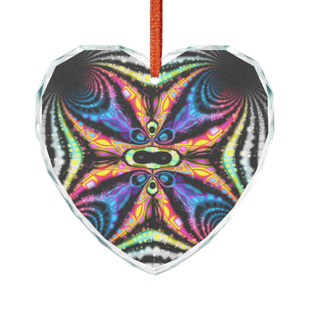 Crystal Glass Ornament: Psychedelic Fractal Mandala, Rainbow Shimmer