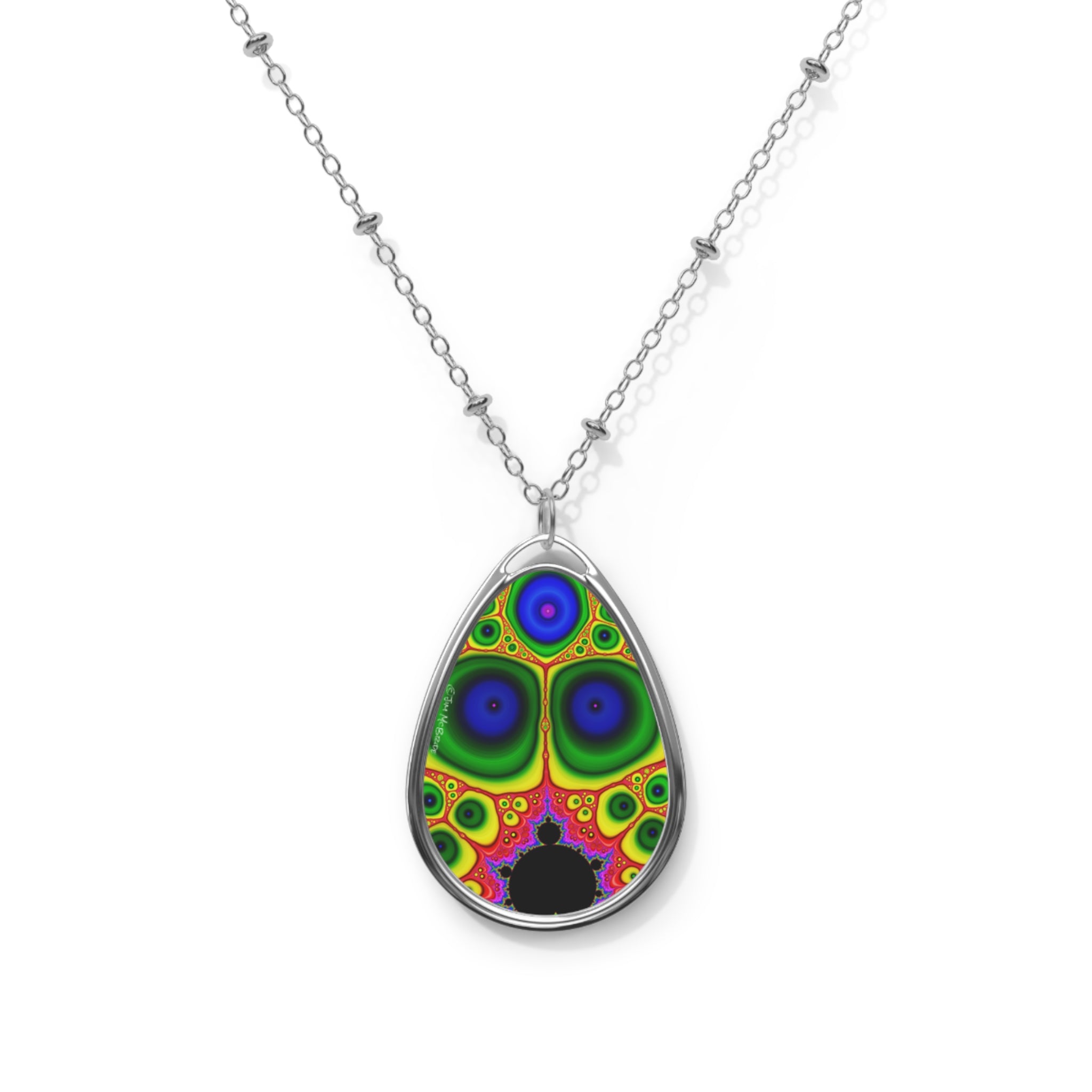 Psychedelic Fractal Necklace: Vibrant Mandala Pendant, Boho Jewelry