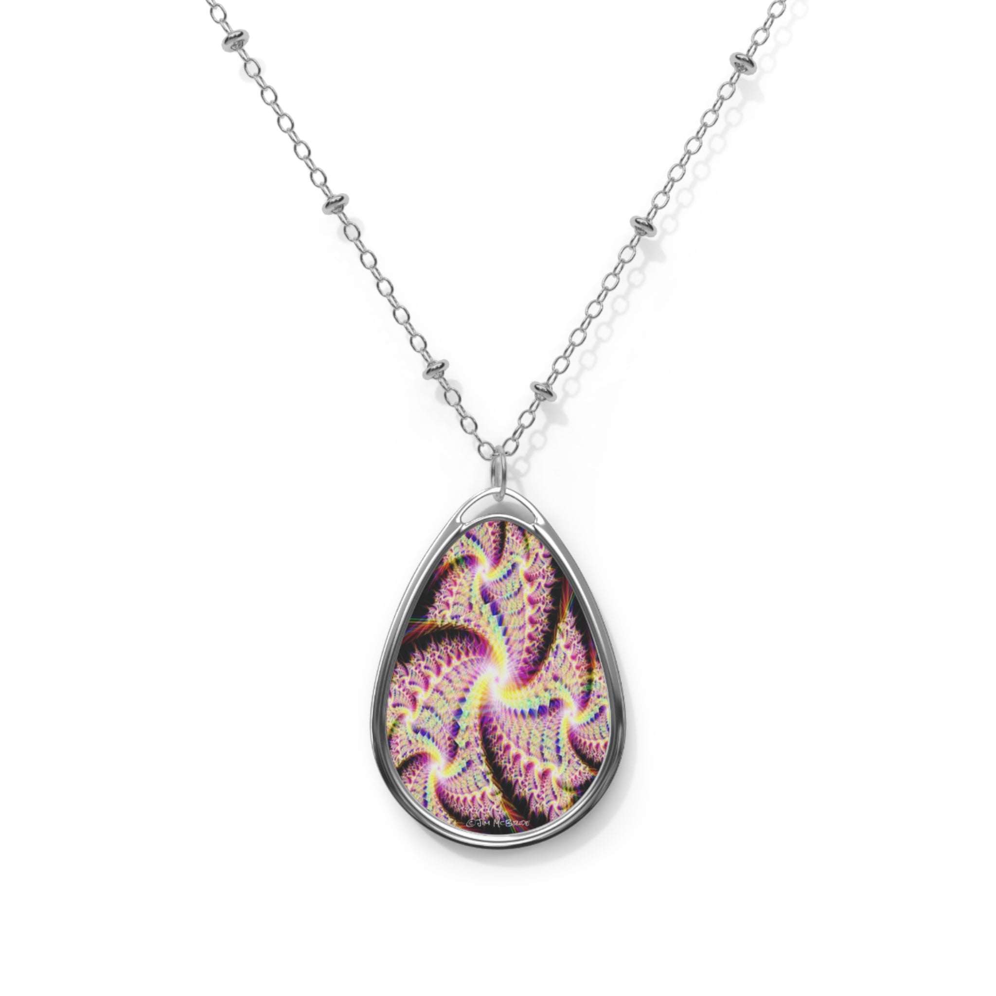 Psychedelic Fractal Necklace: Vibrant Mandala Pendant, Boho Jewelry