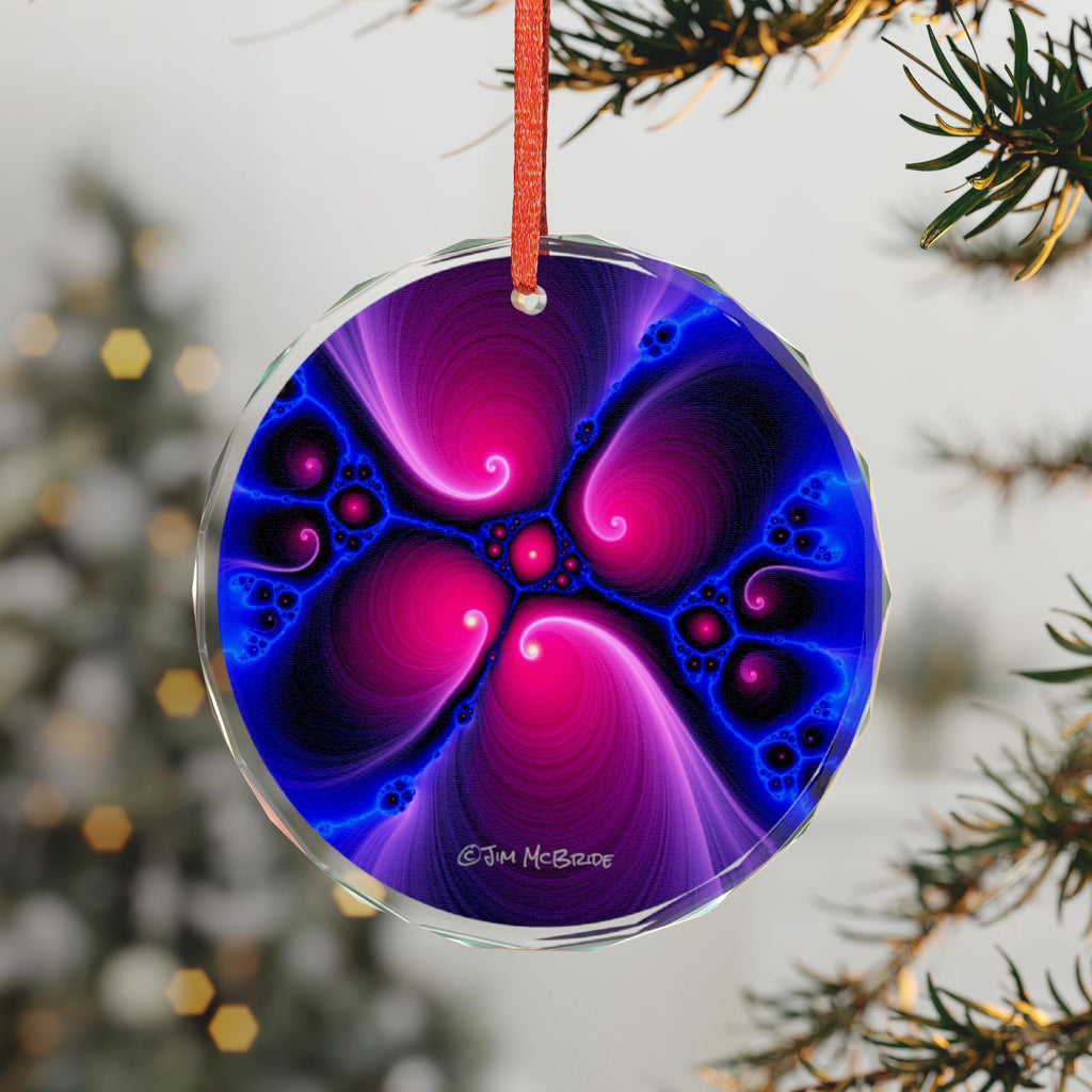 Crystal Glass Ornament: Psychedelic Fractal Mandala, Rainbow Shimmer