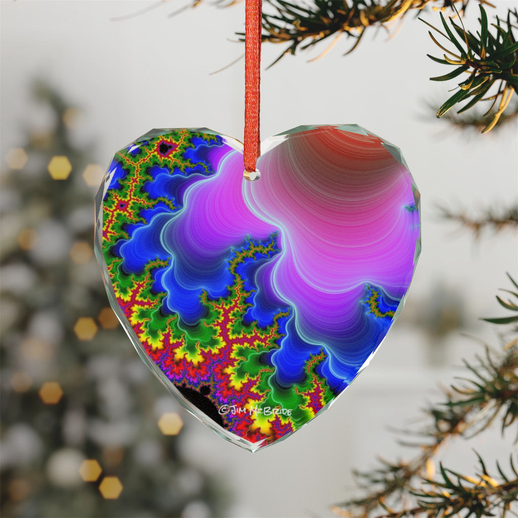 Crystal Glass Ornament: Psychedelic Fractal Mandala, Rainbow Shimmer