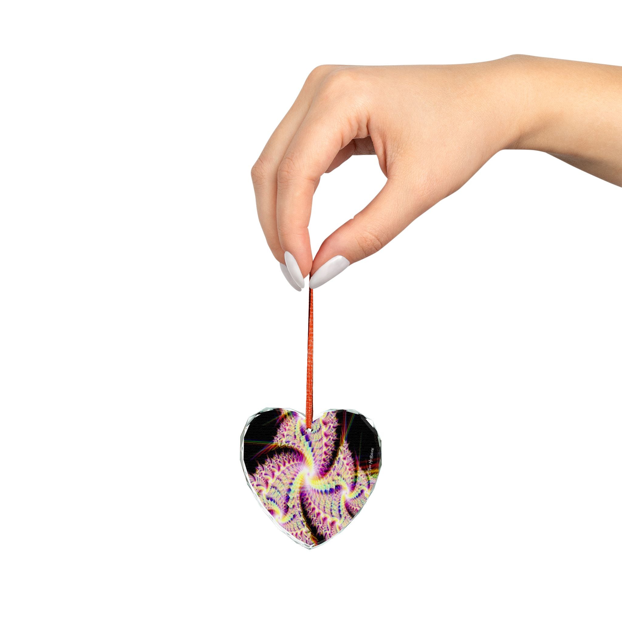 Crystal Glass Ornament: Psychedelic Fractal Mandala, Rainbow Shimmer