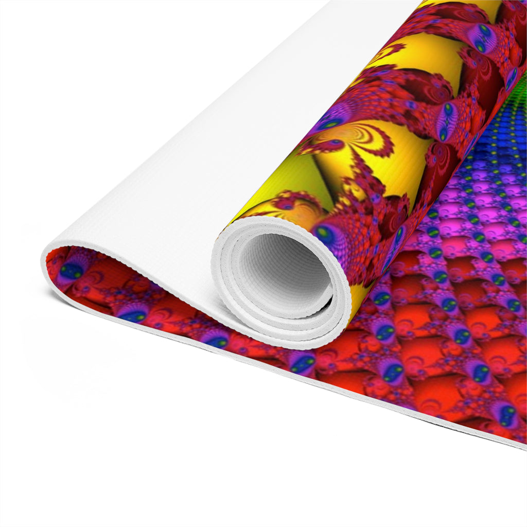 Sacred Geometry Foam Yoga Pad: Fractal Mandala, Vibrant Cosmic Design