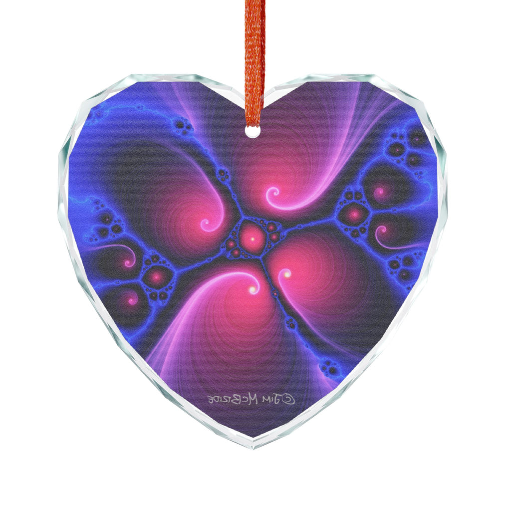 Crystal Glass Ornament: Psychedelic Fractal Mandala, Rainbow Shimmer